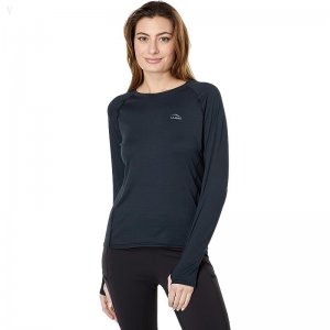 L.L.Bean Petite Midweight Baselayer Crew Long Sleeve Black ID-HJFeBuhv