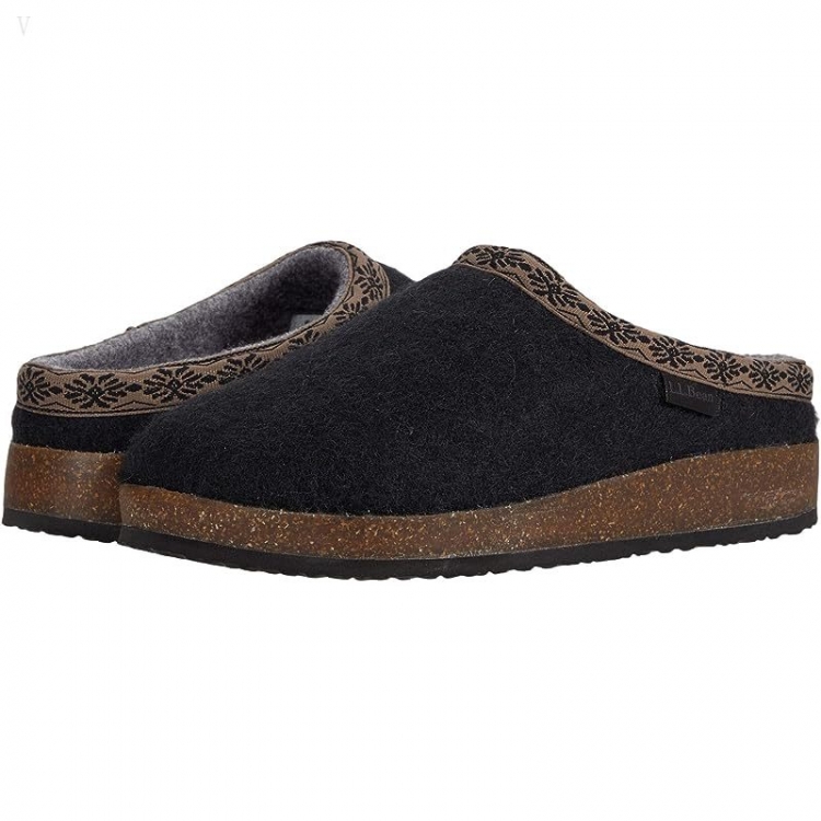 L.L.Bean Wool Slipper Clog Black ID-xRPR5OWJ - Click Image to Close