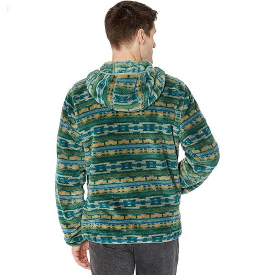 L.L.Bean Hi-Pile Fleece Hooded Pullover Print Regular Rain Forest Geo ID-929D094S