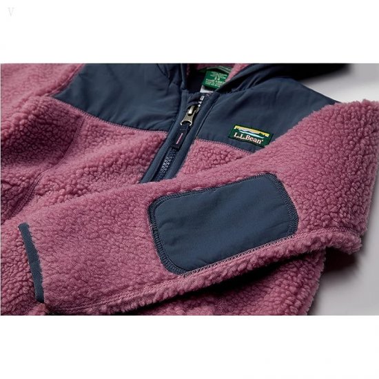 L.L.Bean Sherpa Fleece Hooded Jacket (Little Kids) Mauve Berry/Carbon Navy ID-8d6z619O