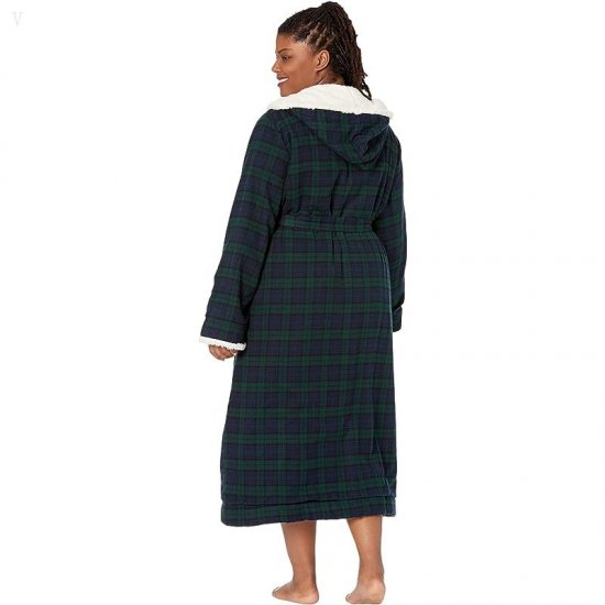 L.L.Bean Plus Size Scotch Plaid Flannel Sherpa Lined Long Robe Black Watch ID-0w52RX9h