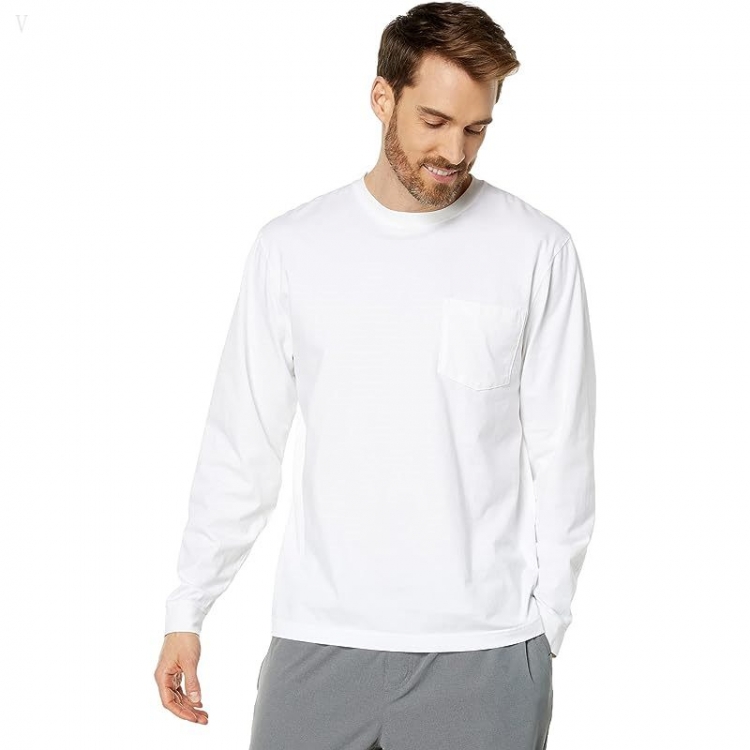 L.L.Bean Carefree Unshrinkable Tee with Pocket Long Sleeve White ID-BExiAkWP - Click Image to Close