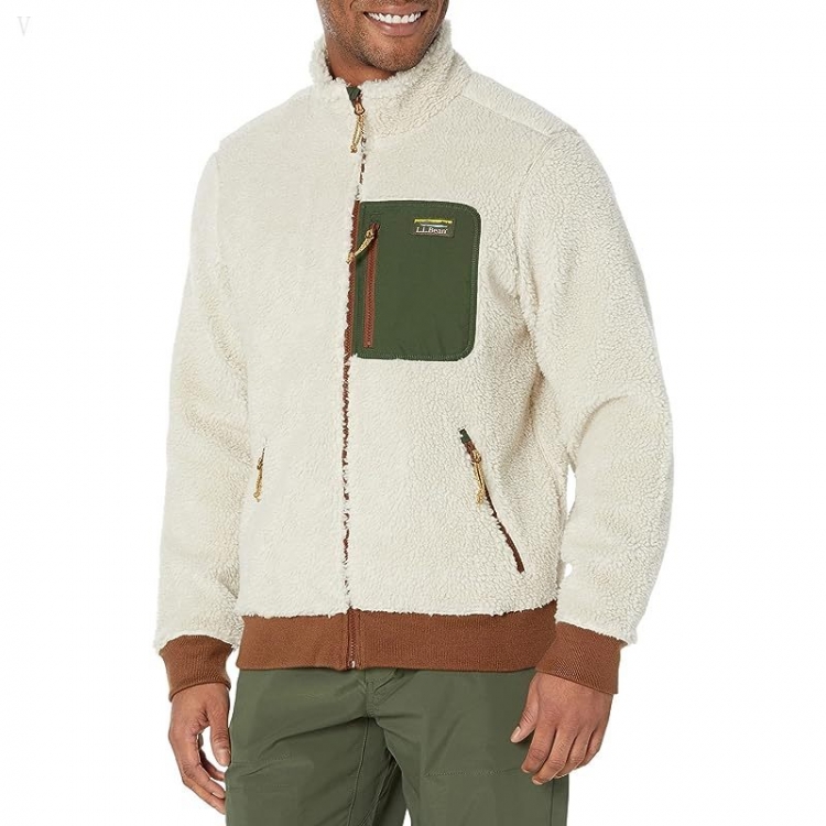 L.L.Bean Bean's Sherpa Fleece Jacket Regular Soapstone/Forest Shade ID-0yGahxYW - Click Image to Close