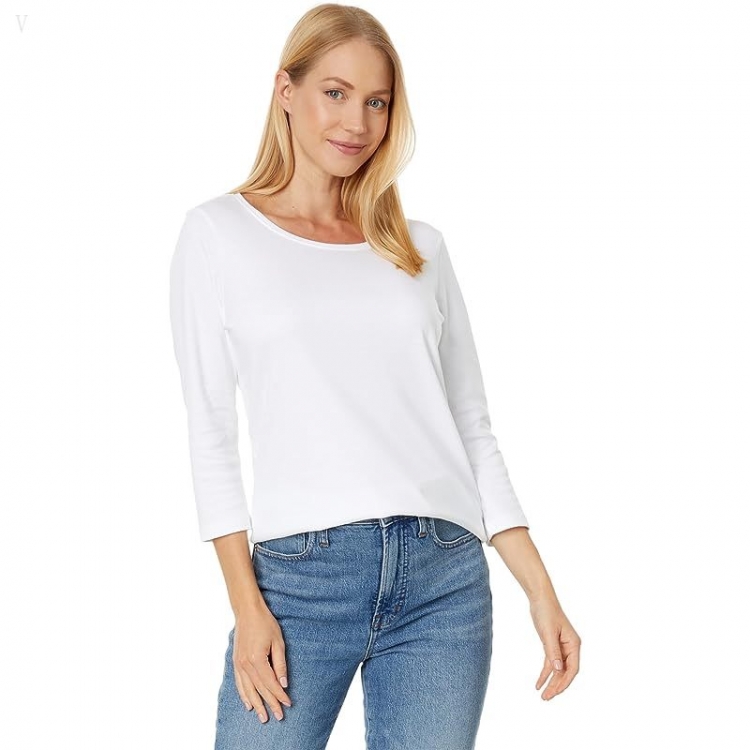 L.L.Bean Pima Cotton Shaped Jewelneck Tee 3/4 Sleeve White ID-ww5OPyjd - Click Image to Close