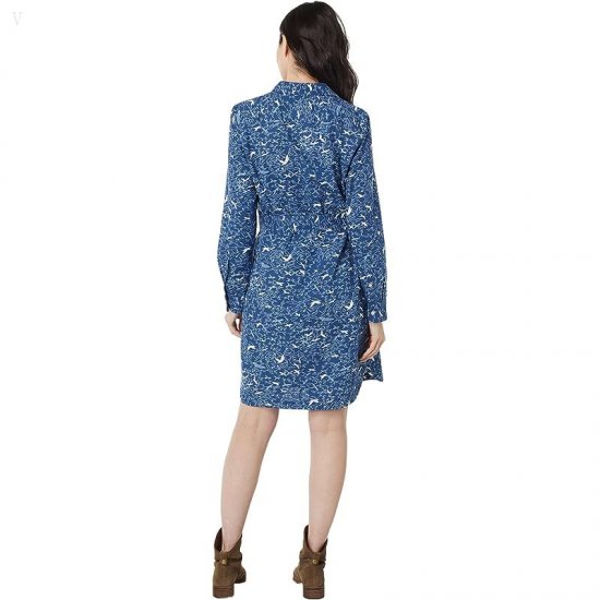 L.L.Bean Signature Camp Shirtdress Button Front Deep Nautical Blue Birds ID-qtryjnIT