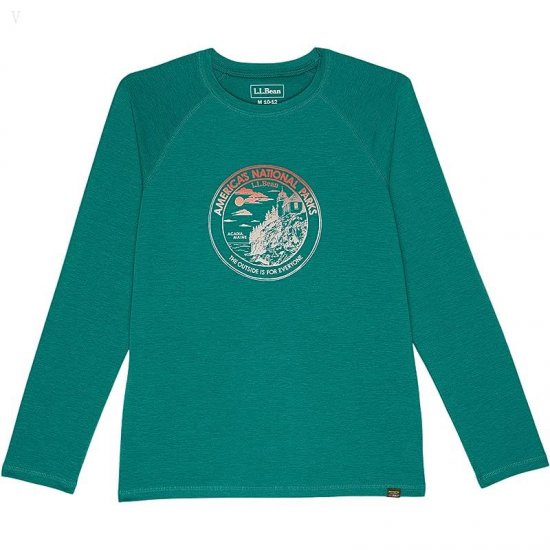L.L.Bean Everyday Sun Smart Long Sleeve Tee (Big Kids) Warm Teal National Parks ID-sX0fwa4E