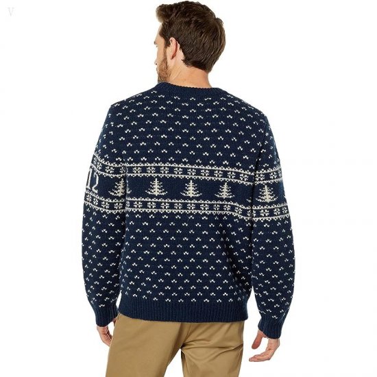 L.L.Bean Classic Raggwool Crew Sweater Intarsia Navy Logo ID-SXGgsuW8