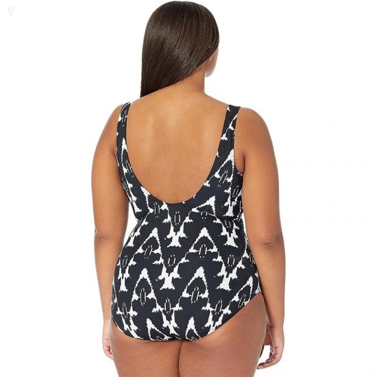 L.L.Bean Slimming Swimwear Tanksuit Print Black Ikat ID-5tppLbFQ