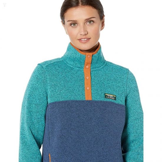 L.L.Bean Petite Sweater Fleece Pullover Color-Block Mallard Blue/Blue/Green ID-M89mjfdd