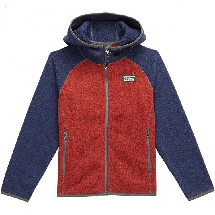 L.L.Bean Bean's Sweater Fleece Hooded Color-Block (Big Kids) Bright Navy/Cayenne ID-UFu3Bmk9 - Click Image to Close