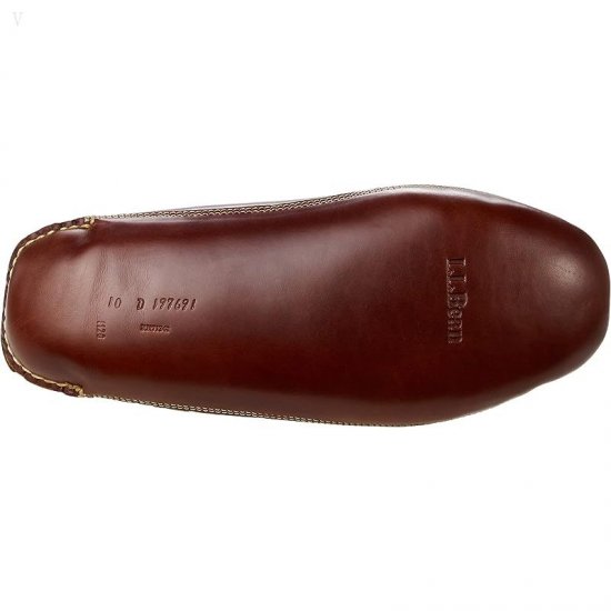 L.L.Bean Leather Double-Sole Slippers Shearling Lined Brown ID-bIoohNaw