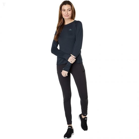 L.L.Bean Petite Midweight Baselayer Crew Long Sleeve Black ID-HJFeBuhv