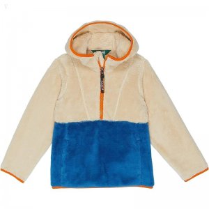L.L.Bean Hi-Pile Fleece Color-Block Pullover Hoodie (Big Kids) Natural/Marine Blue ID-FvgvgCbx