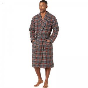 L.L.Bean Scotch Plaid Flannel Robe Sherpa Lined Regular Grey Stewart ID-BFjwKjgN