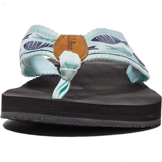 L.L.Bean Classic Maine Isle Flip-Flop 3 Motif Aqua Light/Soft Juniper Woodblock Fish ID-mfIqCiyp