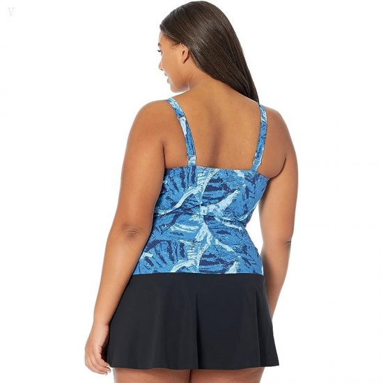 L.L.Bean Slimming Swimwear Tankini Top Print Darkest Navy Leaves ID-vlOoihDj