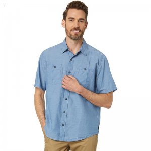 L.L.Bean Rugged Linen Short Sleeve Shirt Traditional Fit Rustic Blue ID-lI3A328U