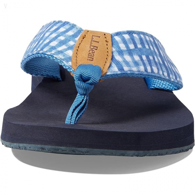 L.L.Bean Classic Maine Isle Flip-Flop 3 Woven Print Marine Blue Gingham ID-YUxY826a - Click Image to Close