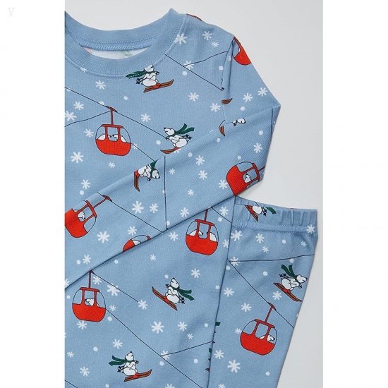 L.L.Bean Organic Cotton Fitted Pajamas (Little Kids) Soft Blue Skiing Bear ID-RJpUCqSs