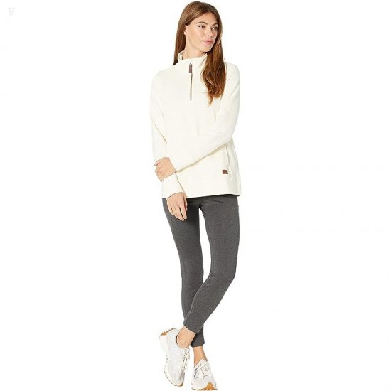 L.L.Bean Quilted Sweatshirt 1/4 Zip Pullover Long Sleeve Cream ID-RpIaBW87
