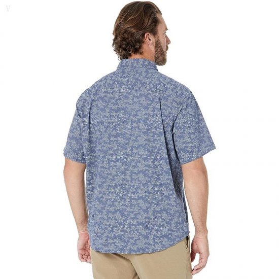 L.L.Bean Lakewashed Camp Shirt Short Sleeve Traditional Fit Vintage Indigo Camo ID-OlYl18Yo