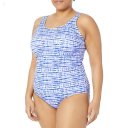 L.L.Bean Plus Size Beansport Scoop Neck Tanksuit Print Cobalt Gingham ID-V5sd5qwu