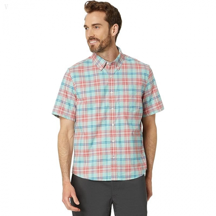L.L.Bean Comfort Stretch Oxford Short Sleeve Slightly Fitted Plaid Mineral Red Plaid ID-JMB0jrIf - Click Image to Close