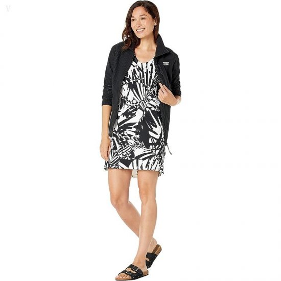 L.L.Bean Sunsmart UPF 50+ Cover-Up Dress Print Black/White Palms ID-e8apFl2g