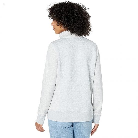 L.L.Bean Quilted Sweatshirt 1/4 Zip Pullover Long Sleeve Light Gray Heather ID-4JqKIJeO