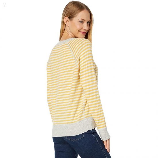 L.L.Bean Organic Cotton Slub Crew Neck Sweatshirt Sweater Stripe Goldenrod ID-UXWSxUc4