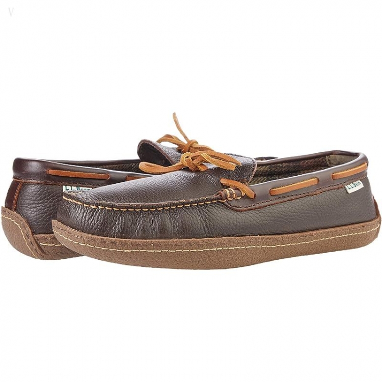 L.L.Bean Hand Sewn Slippers Flannel-Lined Brown ID-jYvSNsLH - Click Image to Close