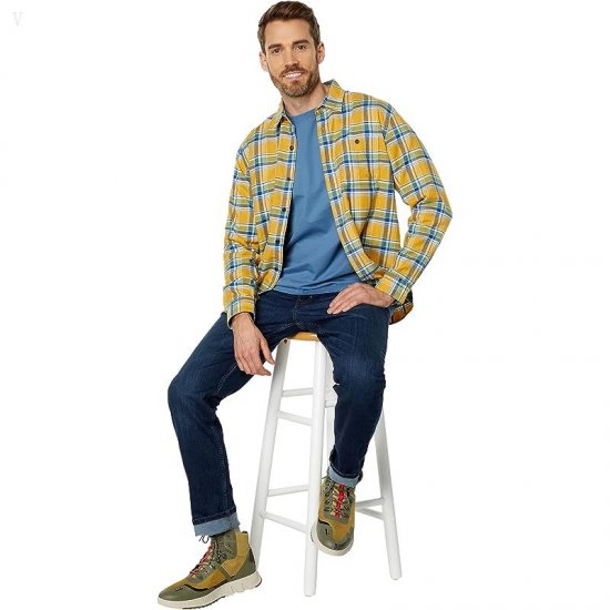L.L.Bean BeanFlex All Season Flannel Shirt Long Sleeve Traditional Fit Warm Gold ID-P7JrMvlY