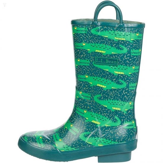 L.L.Bean Puddle Stompers Rain Boots Print (Toddler/Little Kid) Darkest Green Gator ID-QOlmX88y