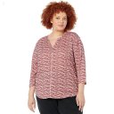 L.L.Bean Plus Size Streamside Tee Split-Neck 3/4 Sleeve Print Blush Geo Stripe ID-9FamDKpd