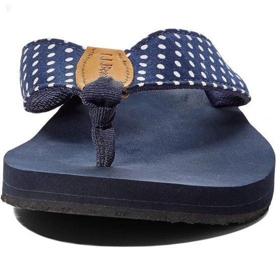 L.L.Bean Classic Maine Isle Flip-Flop 3 Woven Print Darkest Navy/White Dot ID-GQnVuUI6