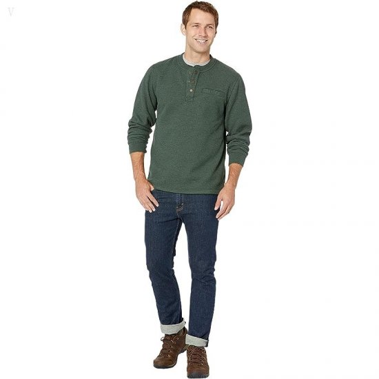 L.L.Bean Katahdin Iron Works Bonded Waffle Fleece Henley Slightly Fitted Regular Black Forest Green Heather ID-Uil0yQLz
