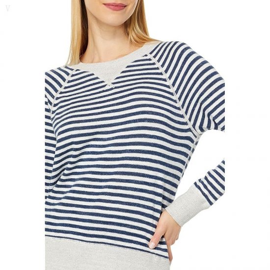 L.L.Bean Organic Cotton Slub Crew Neck Sweatshirt Sweater Stripe Navy Stripe ID-RqPnfptx
