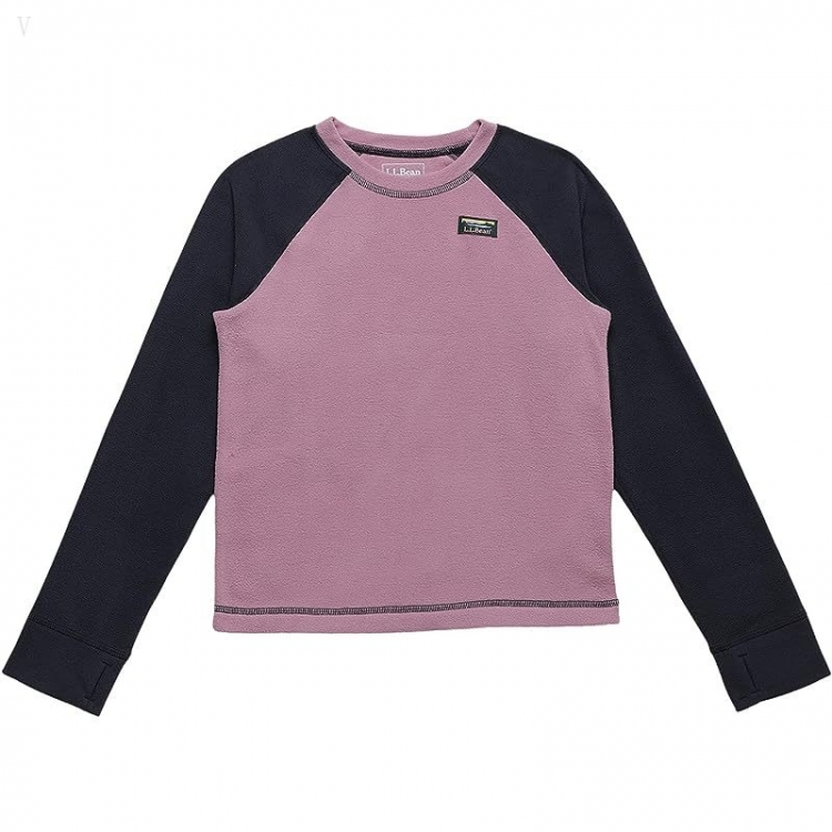 L.L.Bean Fitness Fleece Long Sleeve Tee Color-Block (Big Kids) Mauve Berry/Carbon Navy ID-6v1K579T - Click Image to Close