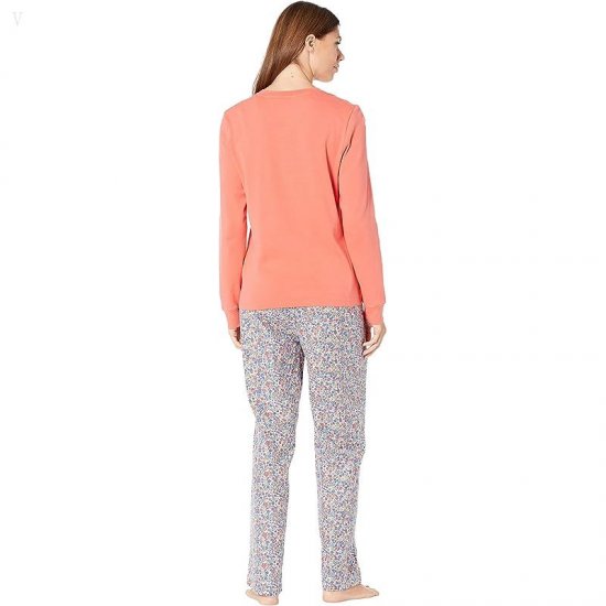 L.L.Bean Cozy Pajama Set Print Coral Red Floral ID-WMZKKQTX