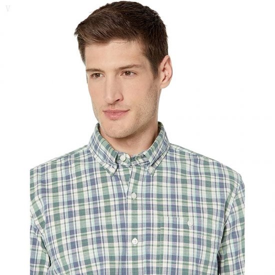 L.L.Bean Comfort Stretch Chambray Shirt Long Sleeve Traditional Fit Plaid Light Everglade ID-qNbmPAuw