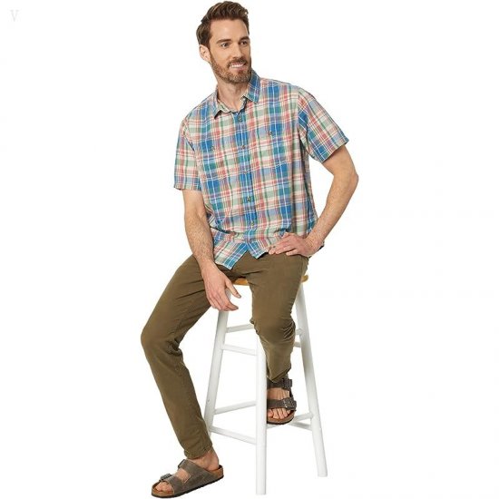 L.L.Bean Rugged Linen Blend Short Sleeve Shirt Plaid Traditional Fit Mineral Red ID-lqTuJlNs