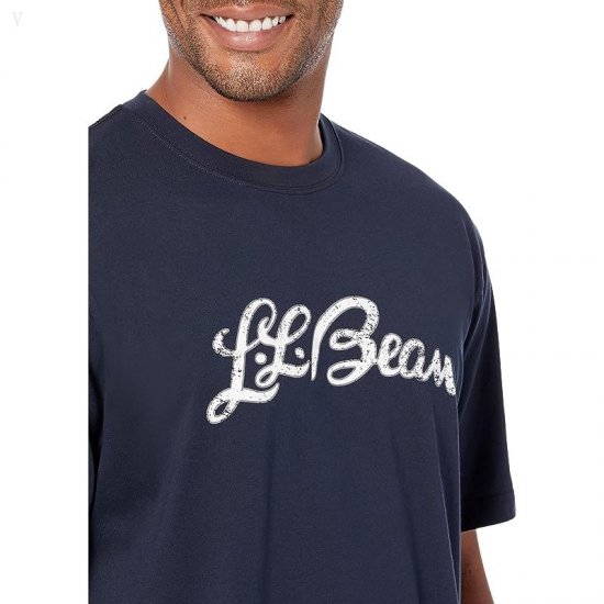 L.L.Bean Carefree Unshrinkable Tee without Pocket Short Sleeve Logo Navy Blue/Script Logo ID-NTTFcWzv