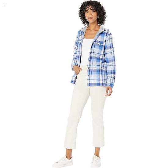 L.L.Bean Fleece Lined Flannel Shirt Hoodie Plaid Bright Capri ID-rtA97PSF