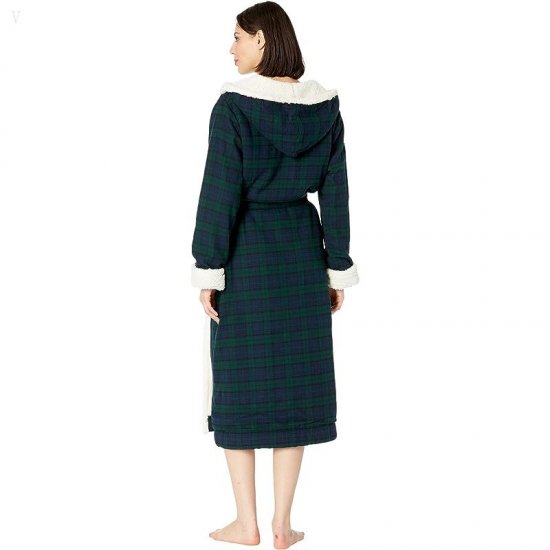 L.L.Bean Scotch Plaid Flannel Sherpa Lined Long Robe Black Watch ID-nBOvKwE6
