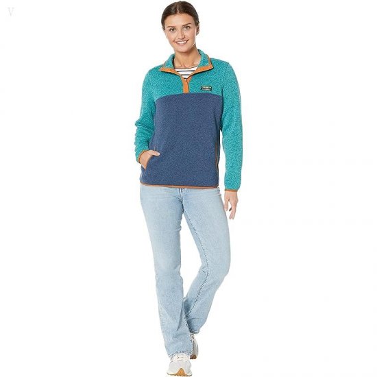 L.L.Bean Petite Sweater Fleece Pullover Color-Block Mallard Blue/Blue/Green ID-M89mjfdd