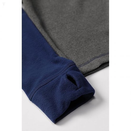 L.L.Bean Fitness Fleece Long Sleeve Tee Color-Block (Big Kids) Gray Heather/Night ID-x4O4L6S1