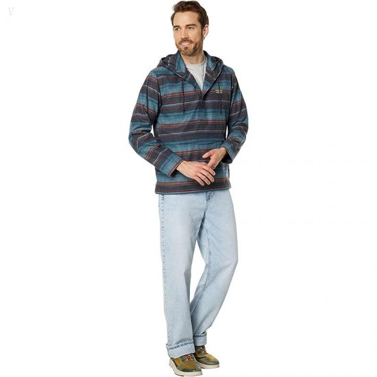 L.L.Bean Katahdin Performance Flannel Anorak Nautical Navy Stripe ID-v1aSpLz9