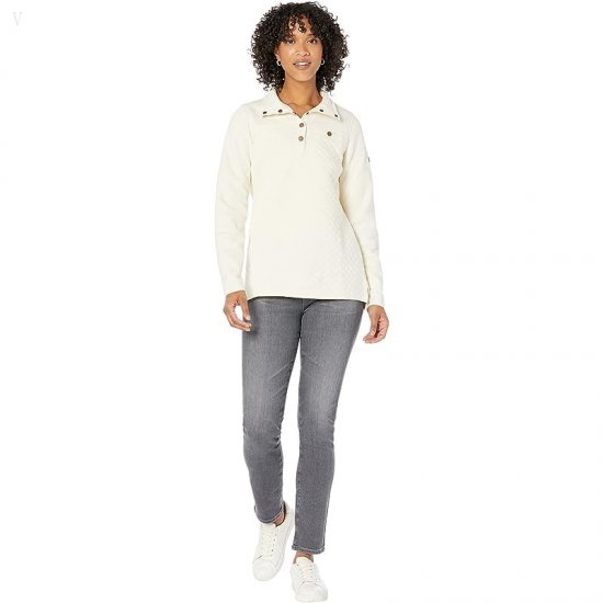 L.L.Bean Quilted Sweatshirt Mock Neck Tunic Cream ID-WM4ytiiX