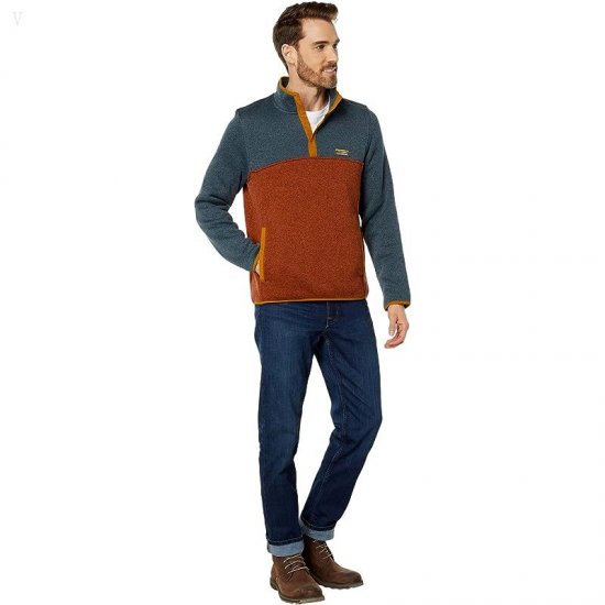 L.L.Bean Sweater Fleece Pullover Color-Block Regular Rangley Blue/Light Mahogany ID-ycxd0hS6