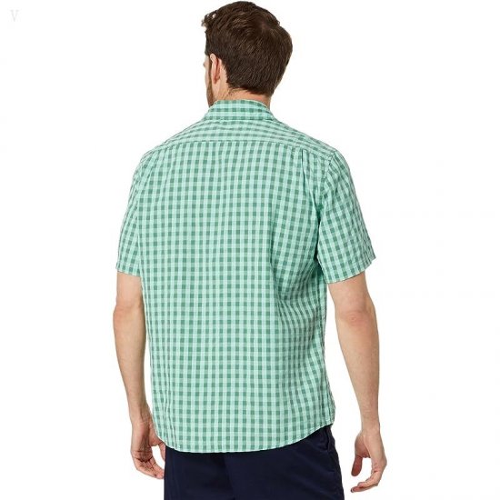 L.L.Bean Organic Seersucker Shirt Short Sleeve Slightly Fitted Plaid Pale Turquoise ID-y3Ba6DZk